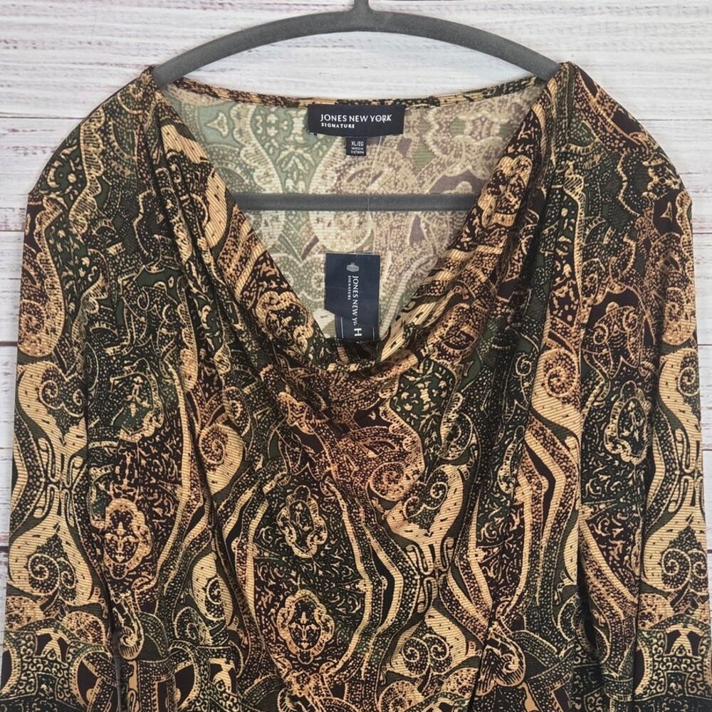 JNY Silky Drape Neck Blouse XL Whimsy Stretch Forest Fairy Casual Office NWT - Picture 4 of 10